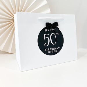 Birthday Gift Bags luxury Personalised | WHITE BLACK BIRTHDAY  | Big Number Gift Bag | Rose Gold Foil  | Birthday Party Favour