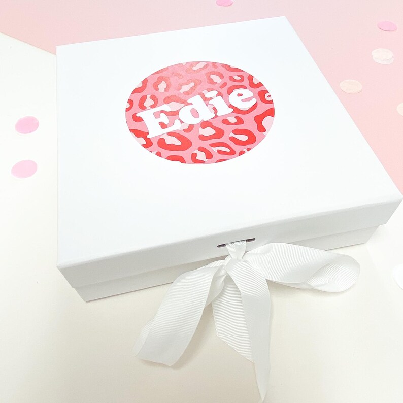 White Gift boxes bow Birthday gift box PINK RED LEOPARD