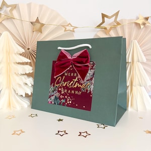 Personalised Christmas Gift Bag | VELVET BOW BAG | Kraft Merry Christmas wrapping