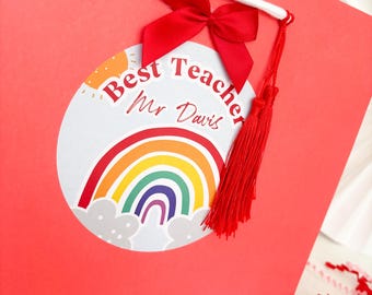 Personalised Gift Bags luxury Personalised | THANKYOU TEACHER RAINBOW | Spot Gift Bag | thank you school