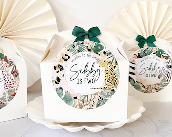 Personalised Childrens Activity Party Favour Gift Box | JUNGLE ANIMAL | Wedding Birthday Party Gift Bag with Bow