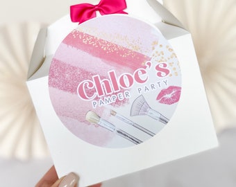 Personalised Girls Birthday Party Favour Gift Box | SPA SLEEPOVER MAKEUP | Wedding Girls Party Gift Bag with Bow