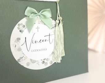 Personalised Gift Bags luxury Personalised | EUCALYPTUS GODPARENT BAG | Godmother Godfather god parents green