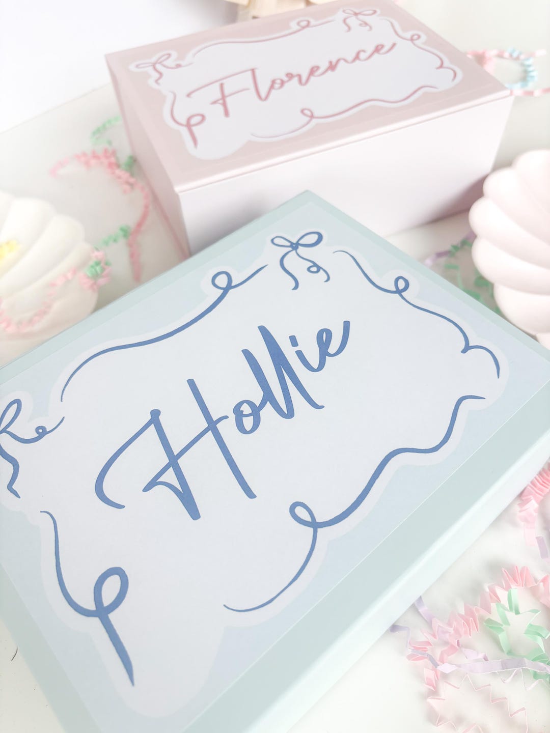 Name Box Pattern Personalised Name Box | BLUE PINK SWIRL | Handdrawn Keepsake Magnetic ...