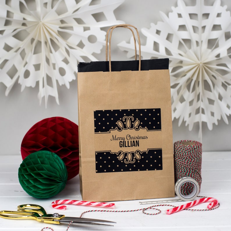 Personalised Rustic Christmas Gift Bags Kraft Xmas Pattern Etsy