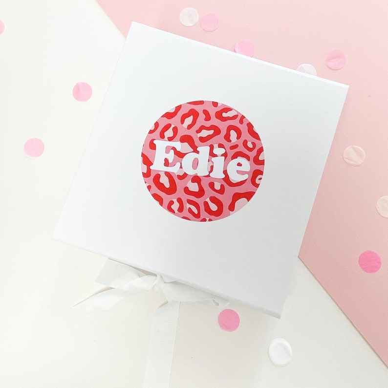 White Gift boxes bow Birthday gift box PINK RED LEOPARD