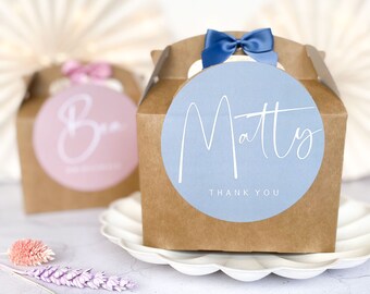 Personalised Wedding Gift Box | KRAFT WHITE SCRIPT | thank you party boxes Party Gift Bag with Bow