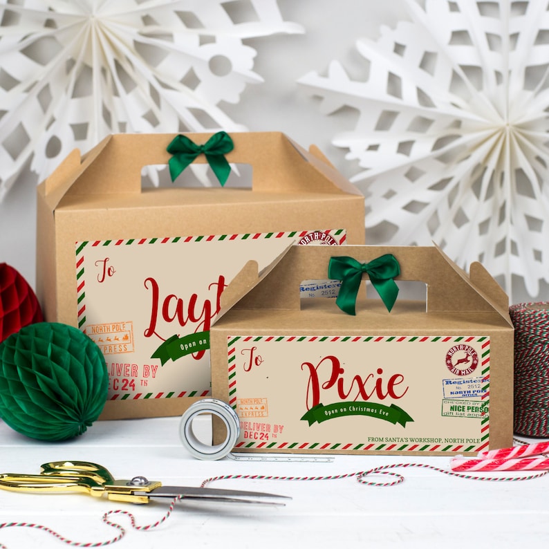 Christmas eve box for kids: Personalised  PARCEL FROM SANTA  Kraft box image 0