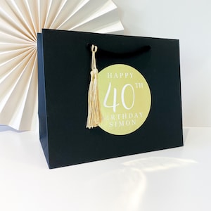 Birthday Gift Bags luxury Personalised | BLACK BIRTHDAY FOIL  | Big Number Gift Bag | Rose Gold Foil  | Birthday Party Favour
