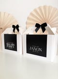 Personalised Wedding Gift Box | SQUARE BLACK OVERLAP | Childrens wax seal boxes Party Gift Bag with Bow
