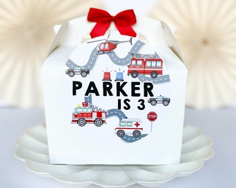 Children’s Party Box | EMERGENCY SERVICES VEHICLES | Personalised kids luxe picnic meal boxes