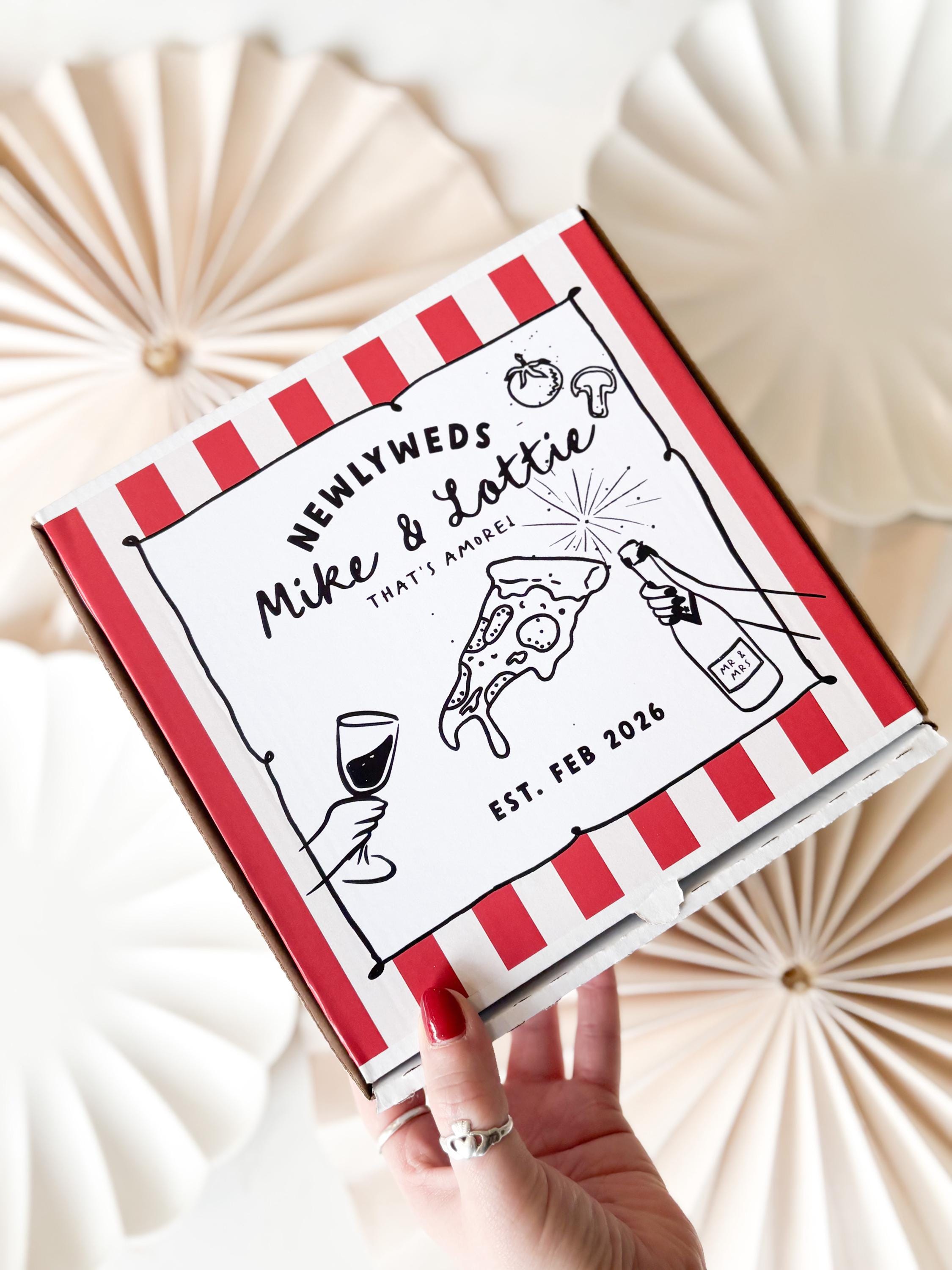 Personalised Wedding PIZZA Box | RED STRIPE | takeaway buffet party boxes