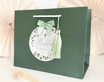 Personalised Gift Bags luxury Personalised | GREEN EUCALYPTUS CHRISTENING bag | Baptism baby ceremony gift