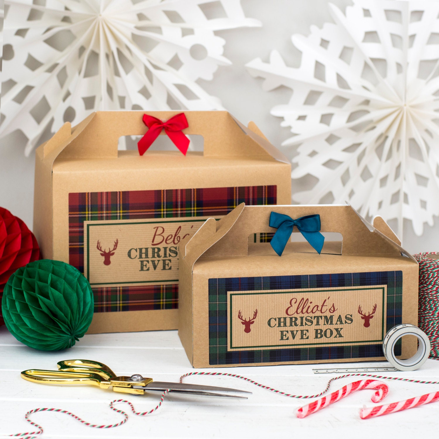 Personalised Christmas Eve Gift Box Tartan Kraft Box With Etsy Uk