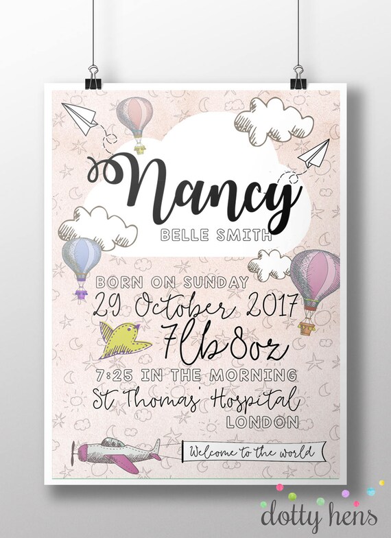 Personalised Welcome To The World Baby Girl Birth Announcement Nursery Gifts