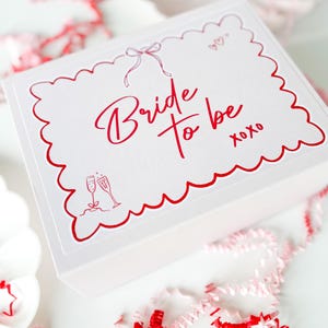 Bride to be Gift Box | WHIMSICAL SCALLOPED EDGE | pink red handdrawn magnetic luxe boxes