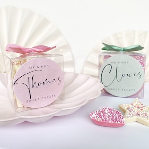 12pcs Clear Wedding Favour Box | BLACK SCRIPT | DIY Kit Favor Boxes with stickers and Ribbon. No sweets included