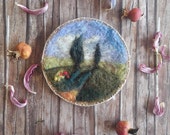Romantic wool painting - Tuscan landscape - needle felted painting - Wall hanging - Waldorf home decor - gift for romantic women