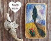 Needle felting landscape, rustic home decor, wool painting with tree, wall art, Waldorf inspired painting, Summer housewarming gift for home