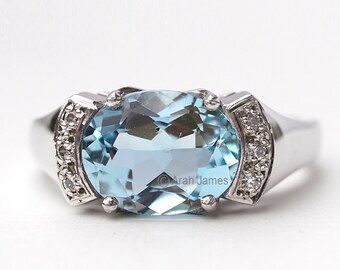 LAILA - 2.25ct Aquamarine Diamond Cluster Ring in Rose Gold, Yellow Gold, White Gold, Engagement Ring, March Birthstone, Antique