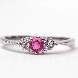 KENZIE - Skinny Pink Sapphire Diamond Cluster Ring in Rose Gold, Yellow Gold, White Gold, Platinum, Engagement Ring, Promise Ring