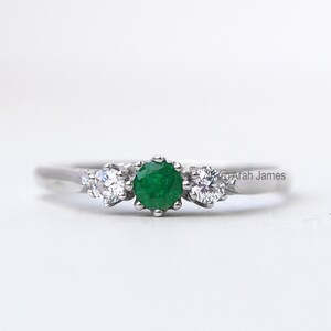 VANESSA - Art Deco Emerald Diamond Ring in Rose Gold, Yellow Gold, White Gold, Engagement Ring, May Birthstone, Vintage Emerald