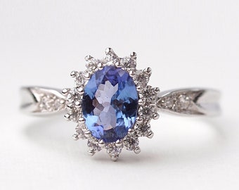 PHOENIX Tanzanite Diamond Halo Ring in Rose Gold, Yellow Gold, White Gold, Engagement Ring, Promise Ring, December Birthstone, Antique