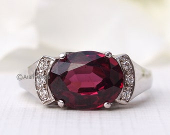 ELAINA - 2.80ct Rhodolite Garnet Cocktail Ring, Diamond Ring in Oro Rosa, Oro Giallo, Oro Bianco, Platino, Engagement Ring, Promise Ring