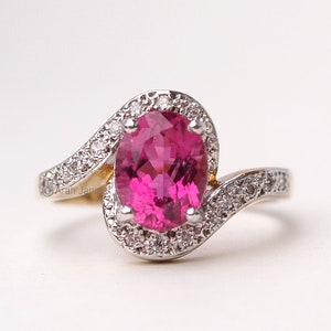 EVIE - 2.30ct Pink Tourmaline & Diamond Twist Halo Ring, Tourmaline Engagement Ring