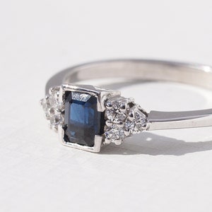 ORSA Sapphire Diamond Engagement Ring, Knife Edge Diamond Ring, Engagement Ring, Vintage Engagement image 1