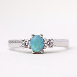 NORAH Natural Opal Diamond Ring in Rose Gold, Yellow Gold, White Gold, Platinum, Engagement Ring, October Birthstone, Trilogy Ring