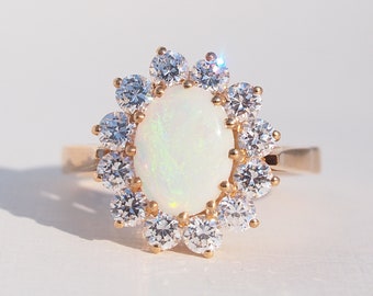 LUZ- 0.80ct Opal Diamond Cluster Ring in Rose Gold, Yellow Gold, White Gold, Platinum, Engagement Ring, Promise Ring, October Birthstone