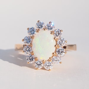 LUZ- 0.80ct Opal Diamond Cluster Ring in Rose Gold, Yellow Gold, White Gold, Platinum, Engagement Ring, Promise Ring, October Birthstone