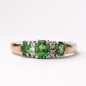 ZARA Tsavorite Garnet Diamond Trilogy Ring in Rose Gold, Yellow Gold, White Gold, Platinum, Engagement Ring, October Birthstone