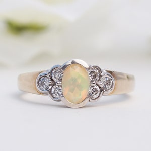 MERCE - Opal Diamond Cluster Ring in Rose Gold, Yellow Gold, White Gold, Platinum, Engagement Ring, Promise Ring, October Birthstone