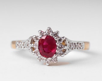 SOPHIE - 0.30ct Diamond Ruby Cluster Ring in Rose Gold, Yellow Gold, White Gold Engagement Ring, Promise Ring, Vintage Diamond Ring