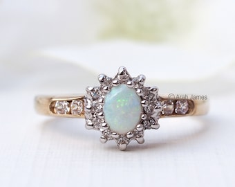 SARA - Classic Diamond & Opal Shoulder Set Ring