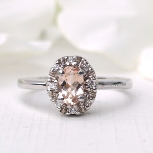 ROWAN - Morganite & Diamond Halo Engagement Ring, Rose Gold, Yellow Gold, White Gold, Engagement Ring, Promise Ring, Antique Morganite