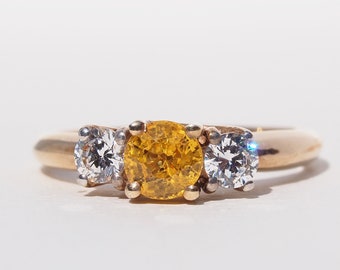 AUDEN - Yellow Sapphire Diamond Trilogy Ring in Rose Gold, Yellow Gold, White Gold, Platinum, Vintage Sapphire Ring