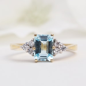 ZIA - Blue Topaz Diamond Halo Ring in Rose Gold, Yellow Gold, White Gold, Wedding Ring, Promise Ring
