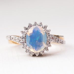 TAYLOR - Opal Diamond Halo Ring in Rose Gold, Yellow Gold, White Gold, Platinum, Engagement Ring, Promise Ring, October Birthstone