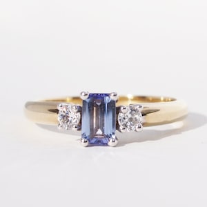ARROW - Tanzanite Diamond Trilogy Ring in Rose Gold, Yellow Gold, White Gold, Engagement Ring, December Birthstone, Antique