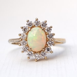 KATHERINE 0.50ct Diamond Halo & Opal Engagement Ring