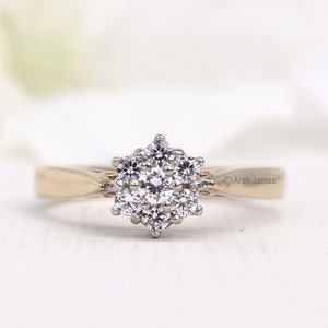 CARTER - Anillo de racimo de diamantes de 0.33ct en oro rosa, oro amarillo, anillo de compromiso de oro blanco, anillo de diamantes vintage, compromiso antiguo