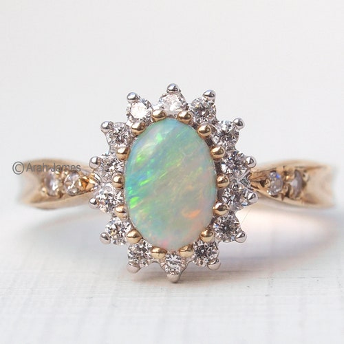 BAILEY Pear Opal & Diamond Halo Ring | Etsy