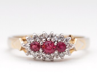 MAGNOLIA 0.13ct Ruby Diamond Engagement Ring, Promise Ring, Vintage Diamond Ring, Antique Engagement