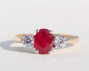 ORSON - Ruby Diamond Engagement Ring, Promise Ring, Vintage Diamond Ring, Antique Engagement