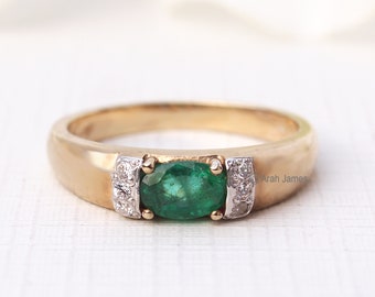 FIONA - 0.52ct Art Deco Emerald Diamond Ring in Rose Gold, Yellow Gold, White Gold, Engagement Ring, May Birthstone, Vintage Emerald