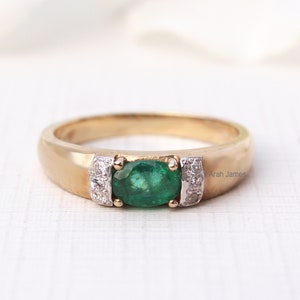 FIONA 0.52ct Art Deco Emerald Diamond Ring in Rose Gold, Yellow Gold, White Gold, Engagement Ring, May Birthstone, Vintage Emerald image 1