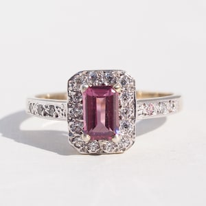 SYBIL - Vintage Garnet & Diamond Halo Ring in Rose Gold, Yellow Gold, White Gold, Engagement Ring, Promise Ring